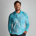 50 Years Deadly NAIDOC Week 2026 Personalised Long Sleeve Polo Shirt Dhari Blue Indigenous Art