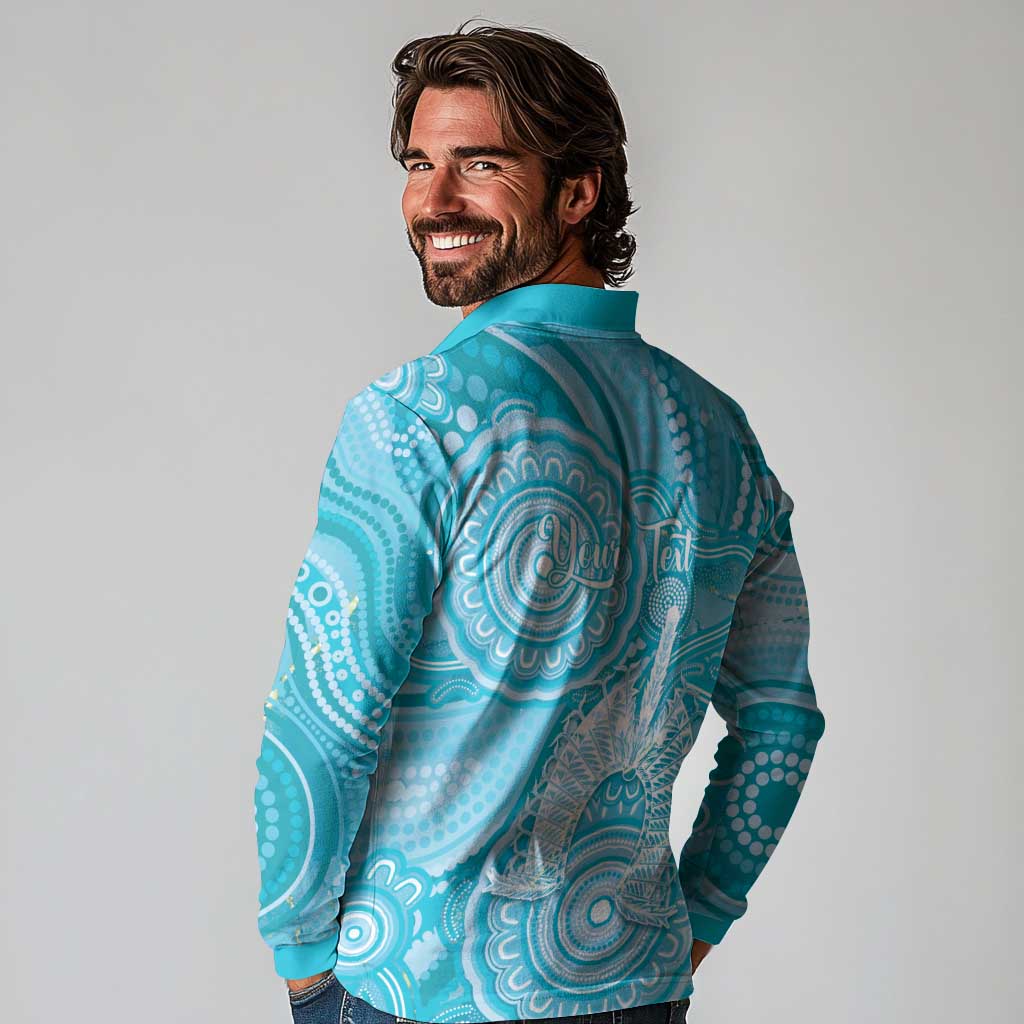 50 Years Deadly NAIDOC Week 2026 Personalised Long Sleeve Polo Shirt Dhari Blue Indigenous Art