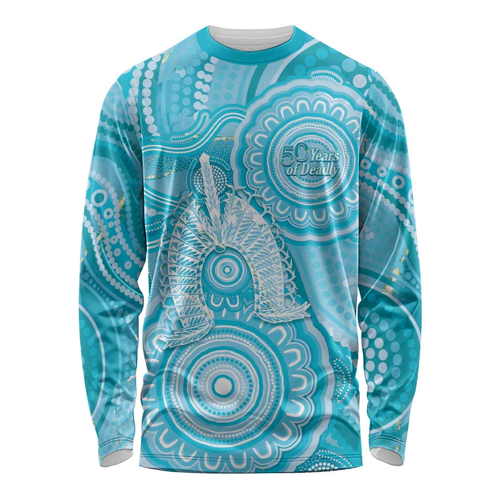 50 Years Deadly NAIDOC Week 2026 Personalised Long Sleeve Shirt Dhari Blue Indigenous Art