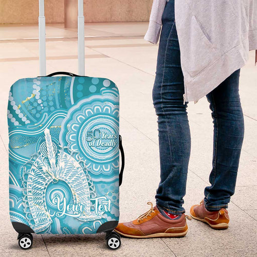 50 Years Deadly NAIDOC Week 2026 Personalised Luggage Cover Dhari Blue Indigenous Art