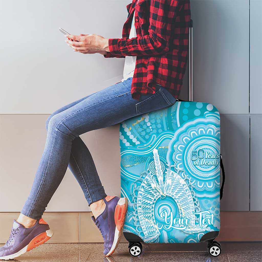 50 Years Deadly NAIDOC Week 2026 Personalised Luggage Cover Dhari Blue Indigenous Art