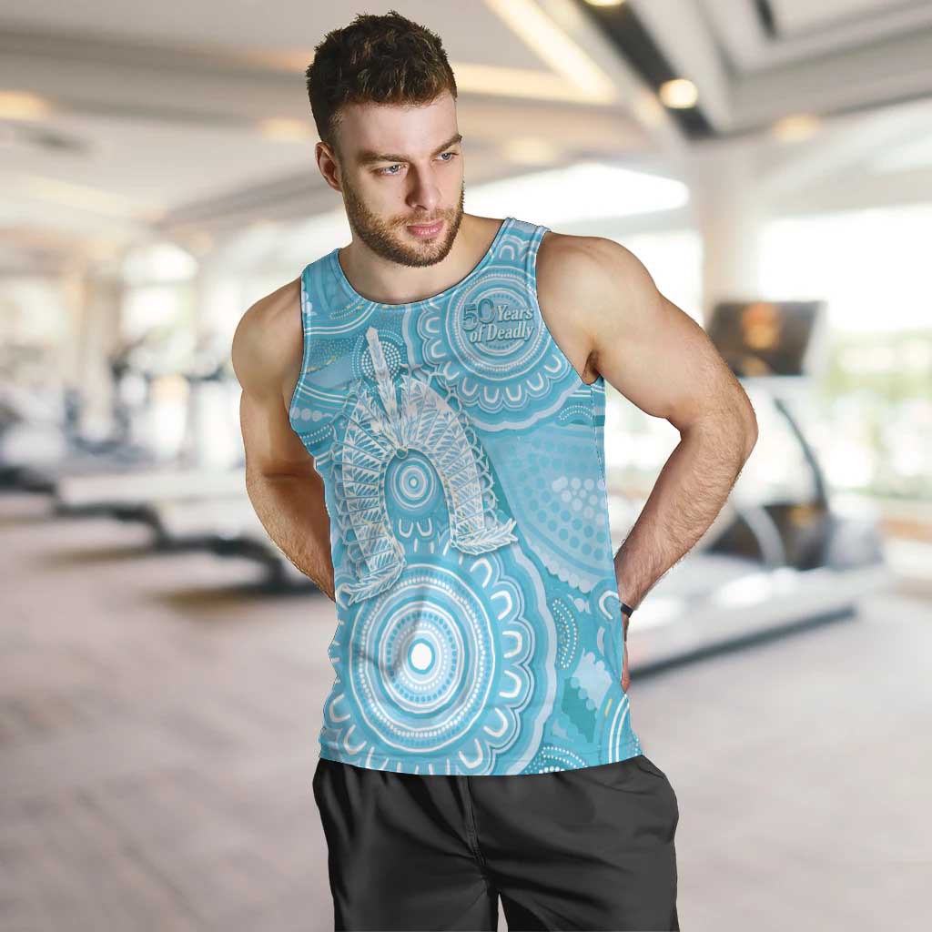 50 Years Deadly NAIDOC Week 2026 Personalised Men Tank Top Dhari Blue Indigenous Art