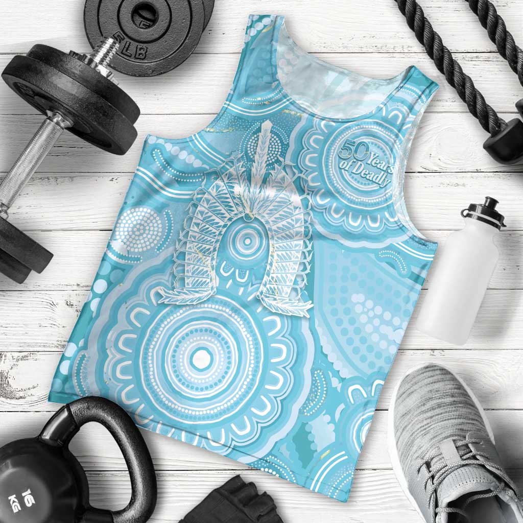 50 Years Deadly NAIDOC Week 2026 Personalised Men Tank Top Dhari Blue Indigenous Art