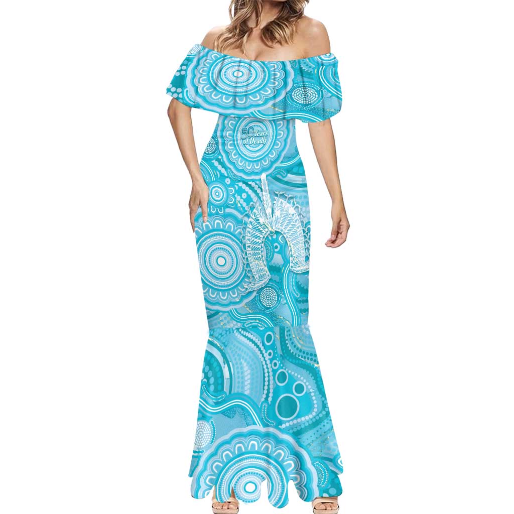 50 Years Deadly NAIDOC Week 2026 Personalised Mermaid Dress Dhari Blue Indigenous Art