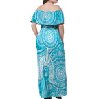50 Years Deadly NAIDOC Week 2026 Personalised Off Shoulder Maxi Dress Dhari Blue Indigenous Art