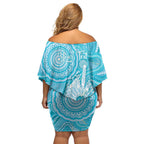 50 Years Deadly NAIDOC Week 2026 Personalised Off Shoulder Short Dress Dhari Blue Indigenous Art