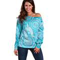 50 Years Deadly NAIDOC Week 2026 Personalised Off Shoulder Sweater Dhari Blue Indigenous Art