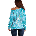 50 Years Deadly NAIDOC Week 2026 Personalised Off Shoulder Sweater Dhari Blue Indigenous Art