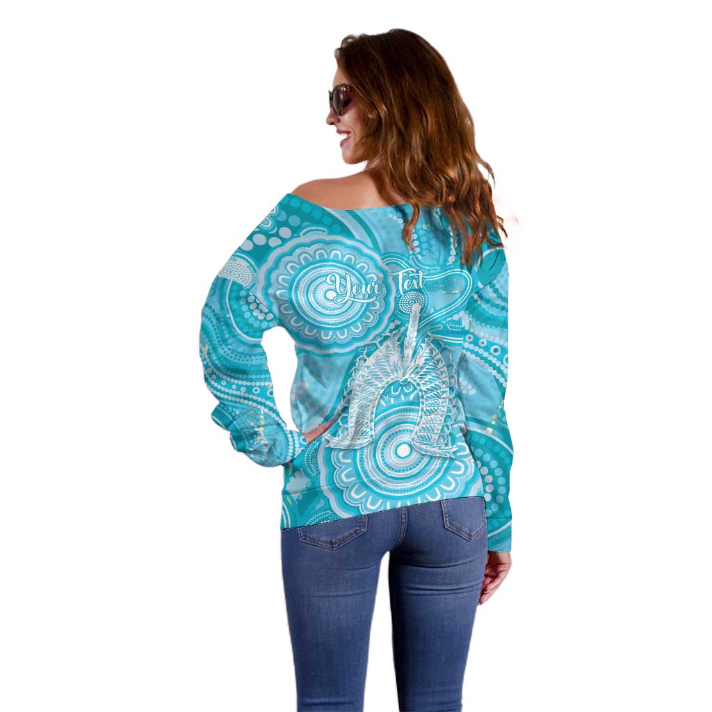 50 Years Deadly NAIDOC Week 2026 Personalised Off Shoulder Sweater Dhari Blue Indigenous Art