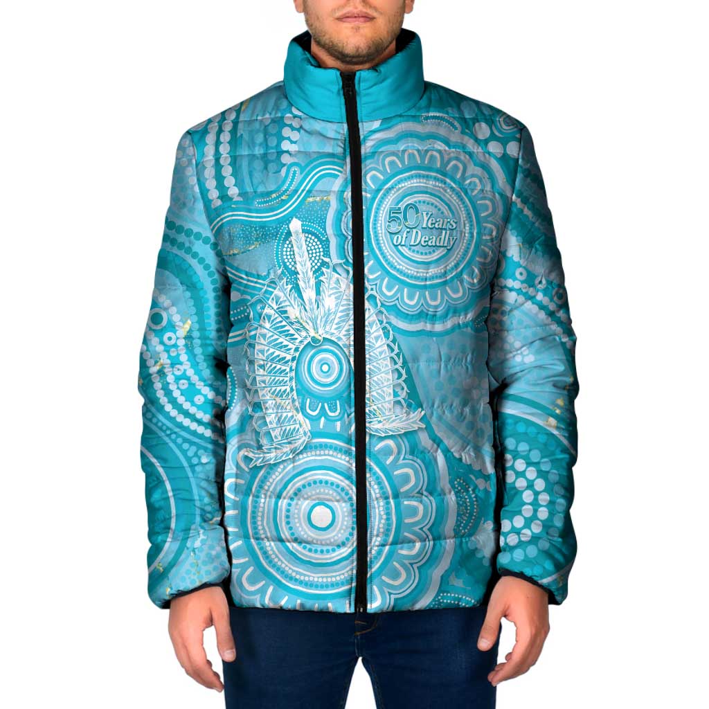 50 Years Deadly NAIDOC Week 2026 Personalised Padded Jacket Dhari Blue Indigenous Art