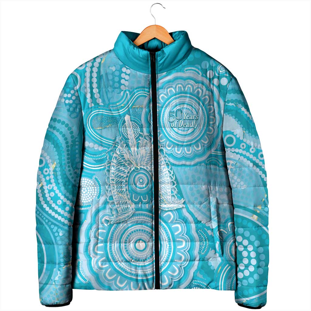 50 Years Deadly NAIDOC Week 2026 Personalised Padded Jacket Dhari Blue Indigenous Art