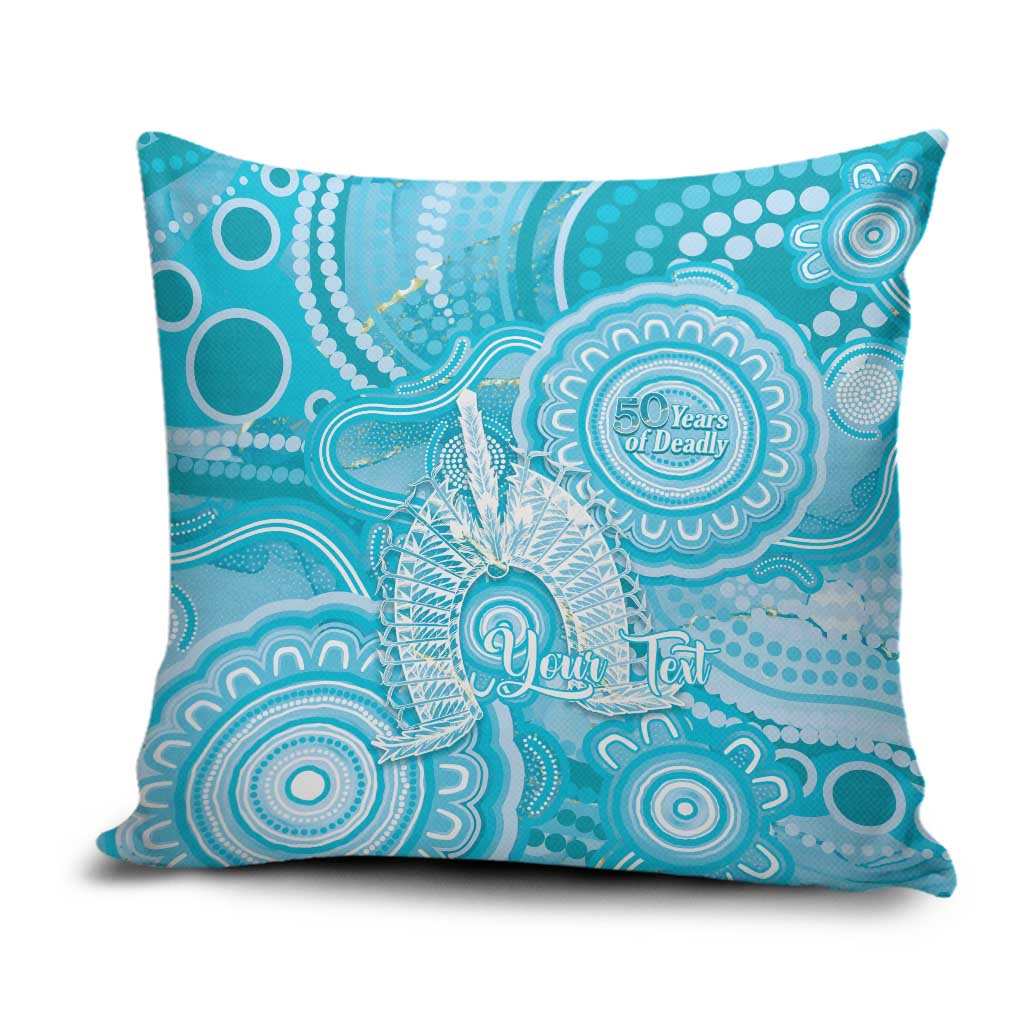 50 Years Deadly NAIDOC Week 2026 Personalised Pillow Cover Dhari Blue Indigenous Art