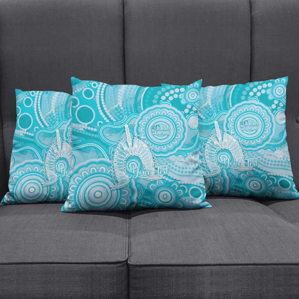 50 Years Deadly NAIDOC Week 2026 Personalised Pillow Cover Dhari Blue Indigenous Art
