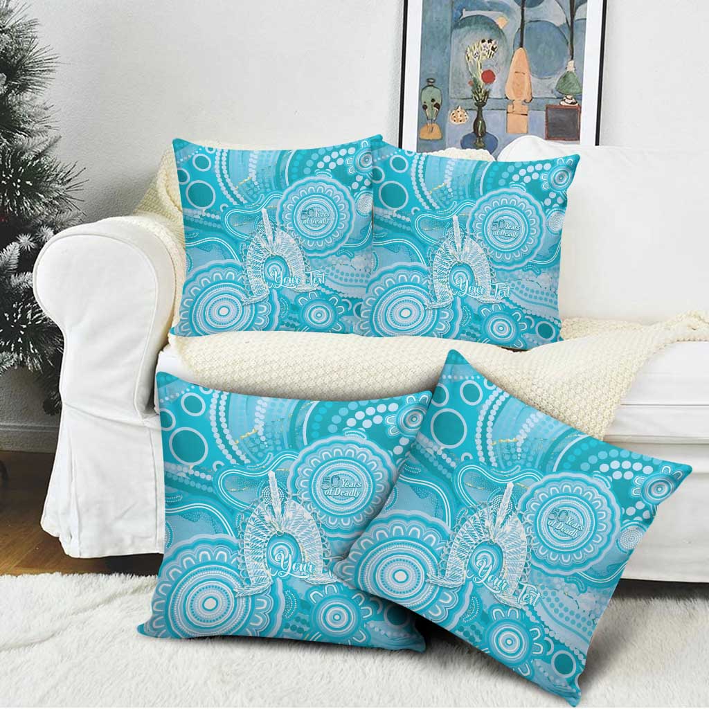 50 Years Deadly NAIDOC Week 2026 Personalised Pillow Cover Dhari Blue Indigenous Art
