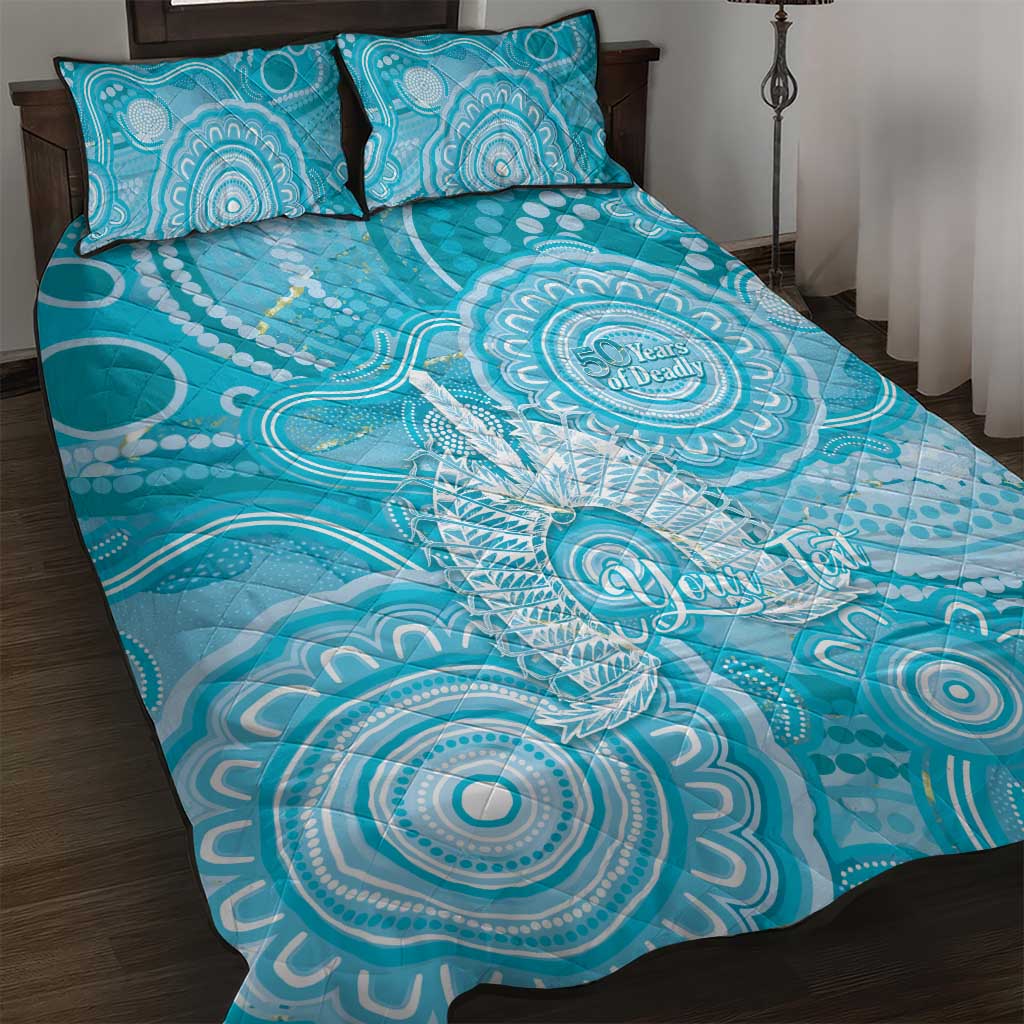 50 Years Deadly NAIDOC Week 2026 Personalised Quilt Bed Set Dhari Blue Indigenous Art