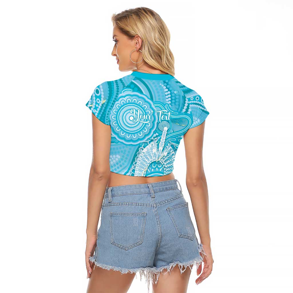 50 Years Deadly NAIDOC Week 2026 Personalised Raglan Cropped T Shirt Dhari Blue Indigenous Art