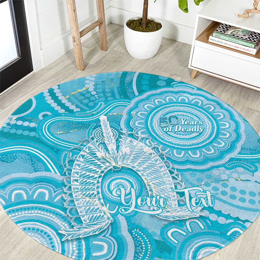 50 Years Deadly NAIDOC Week 2026 Personalised Round Carpet Dhari Blue Indigenous Art