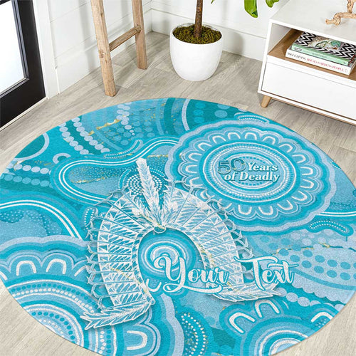 50 Years Deadly NAIDOC Week 2026 Personalised Round Carpet Dhari Blue Indigenous Art