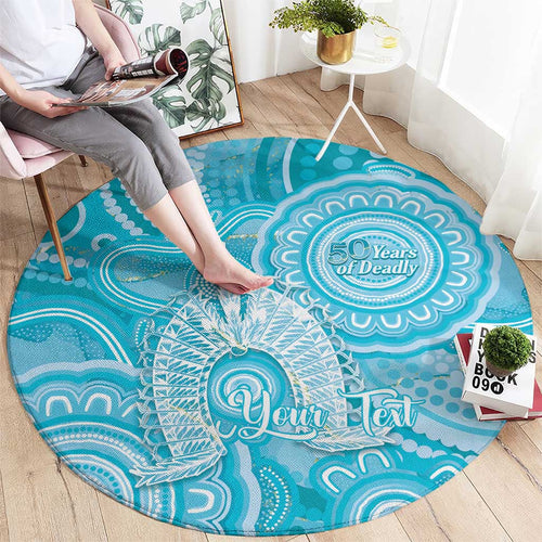 50 Years Deadly NAIDOC Week 2026 Personalised Round Carpet Dhari Blue Indigenous Art
