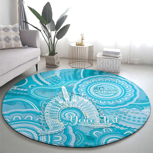 50 Years Deadly NAIDOC Week 2026 Personalised Round Carpet Dhari Blue Indigenous Art