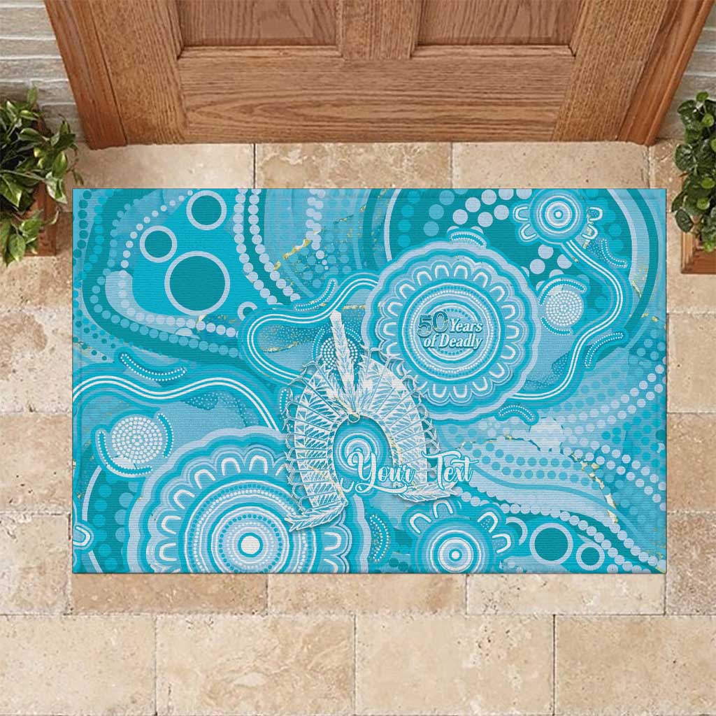 50 Years Deadly NAIDOC Week 2026 Personalised Rubber Doormat Dhari Blue Indigenous Art