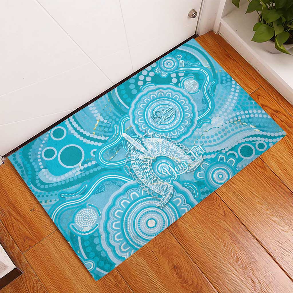 50 Years Deadly NAIDOC Week 2026 Personalised Rubber Doormat Dhari Blue Indigenous Art