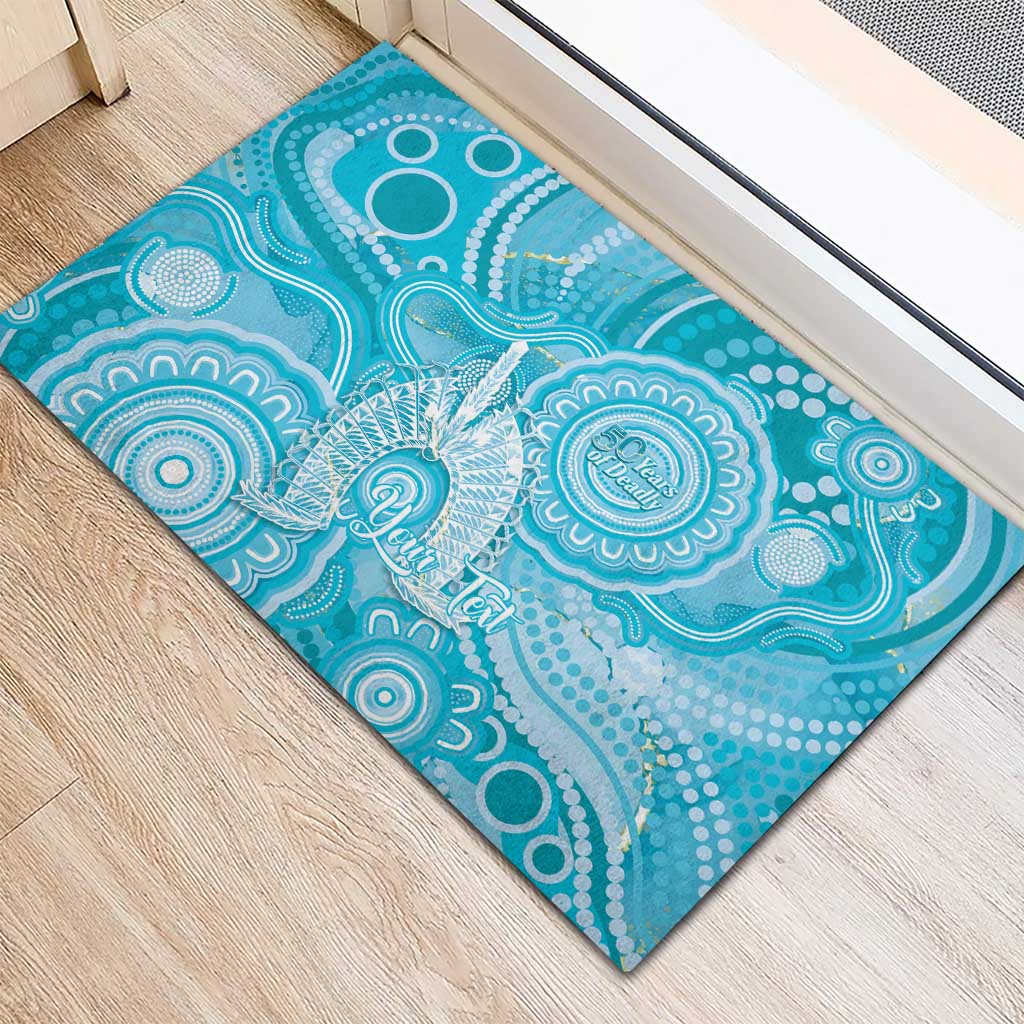 50 Years Deadly NAIDOC Week 2026 Personalised Rubber Doormat Dhari Blue Indigenous Art