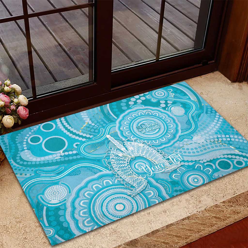 50 Years Deadly NAIDOC Week 2026 Personalised Rubber Doormat Dhari Blue Indigenous Art