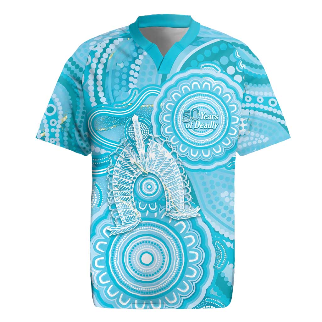 50 Years Deadly NAIDOC Week 2026 Personalised Rugby Jersey Dhari Blue Indigenous Art