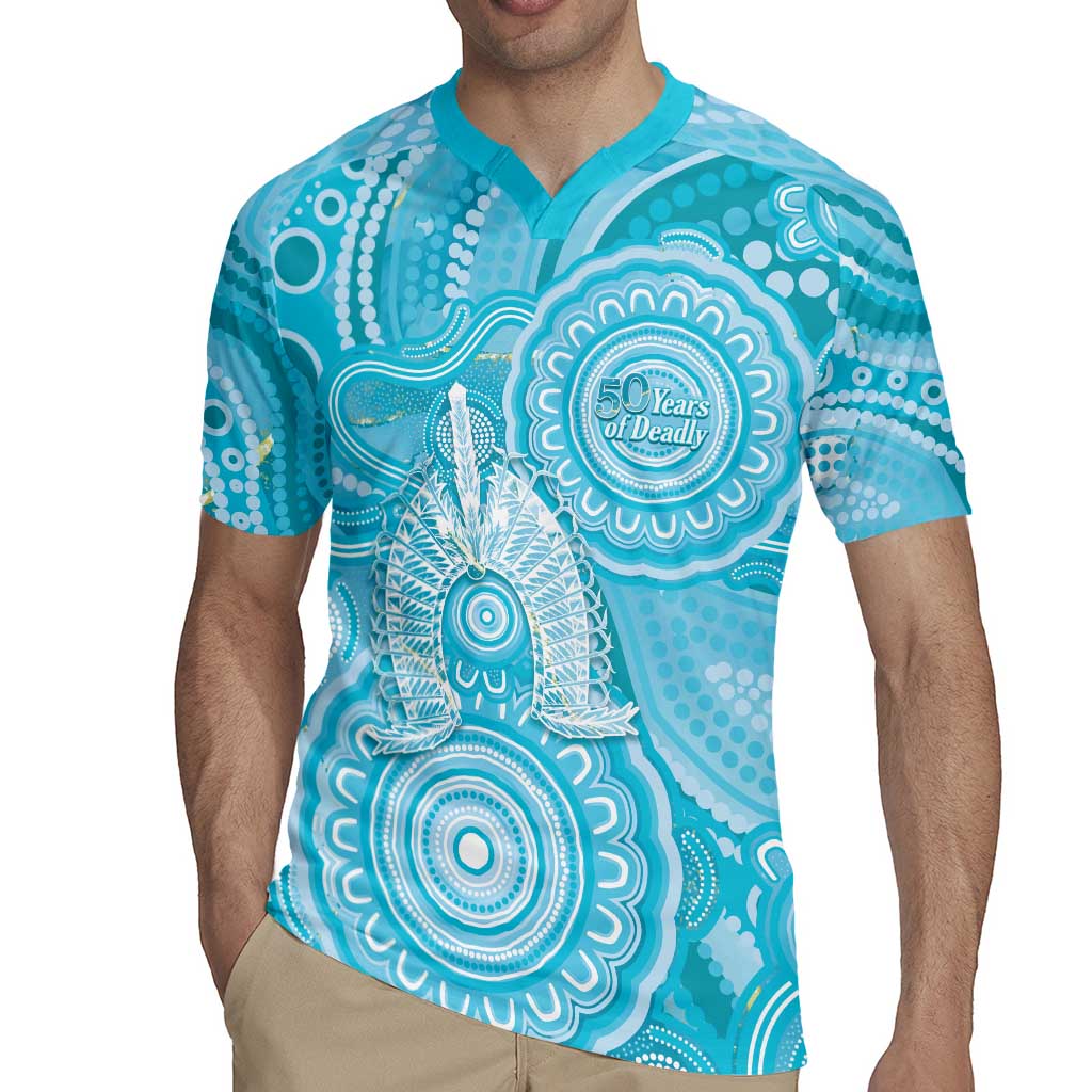 50 Years Deadly NAIDOC Week 2026 Personalised Rugby Jersey Dhari Blue Indigenous Art
