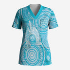 50 Years Deadly NAIDOC Week 2026 Personalised Scrub Top Dhari Blue Indigenous Art