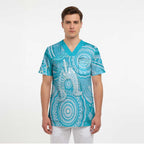 50 Years Deadly NAIDOC Week 2026 Personalised Scrub Top Dhari Blue Indigenous Art