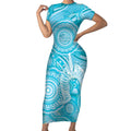 50 Years Deadly NAIDOC Week 2026 Personalised Short Sleeve Bodycon Dress Dhari Blue Indigenous Art