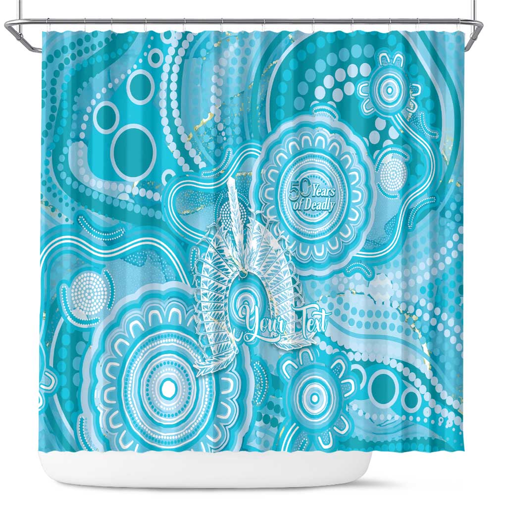 50 Years Deadly NAIDOC Week 2026 Personalised Shower Curtain Dhari Blue Indigenous Art