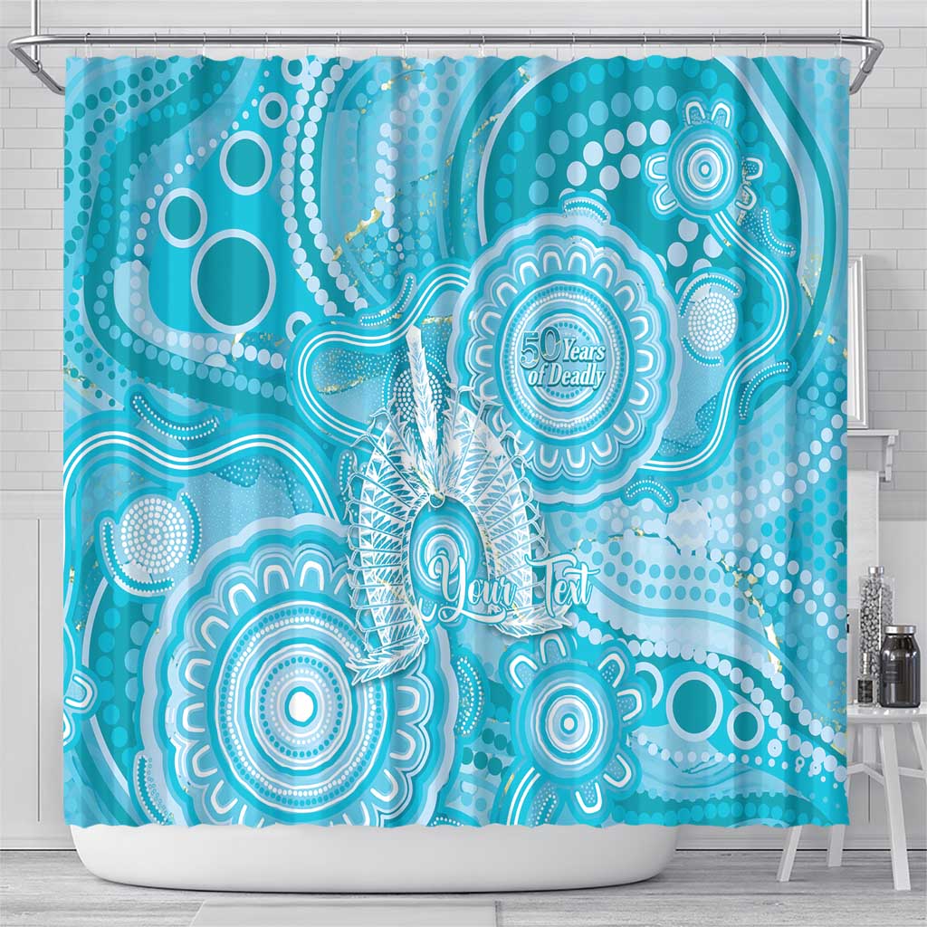 50 Years Deadly NAIDOC Week 2026 Personalised Shower Curtain Dhari Blue Indigenous Art