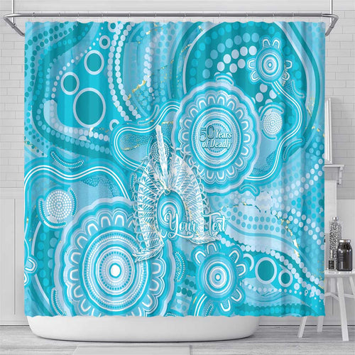 50 Years Deadly NAIDOC Week 2026 Personalised Shower Curtain Dhari Blue Indigenous Art