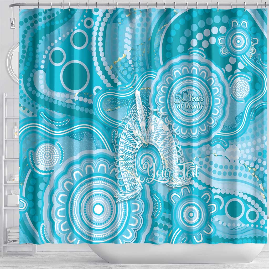 50 Years Deadly NAIDOC Week 2026 Personalised Shower Curtain Dhari Blue Indigenous Art