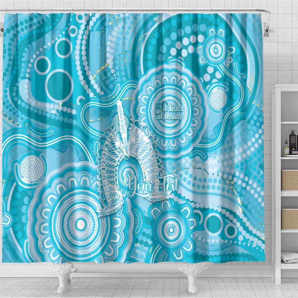 50 Years Deadly NAIDOC Week 2026 Personalised Shower Curtain Dhari Blue Indigenous Art