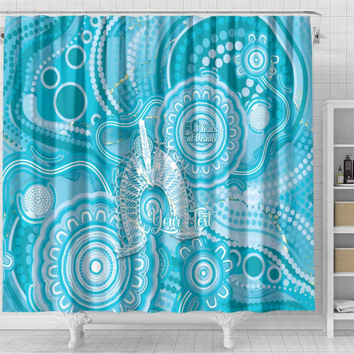 50 Years Deadly NAIDOC Week 2026 Personalised Shower Curtain Dhari Blue Indigenous Art