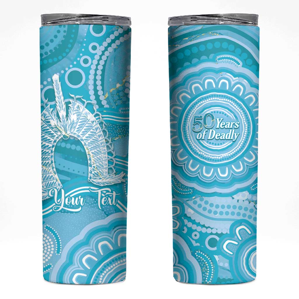 50 Years Deadly NAIDOC Week 2026 Personalised Skinny Tumbler Dhari Blue Indigenous Art