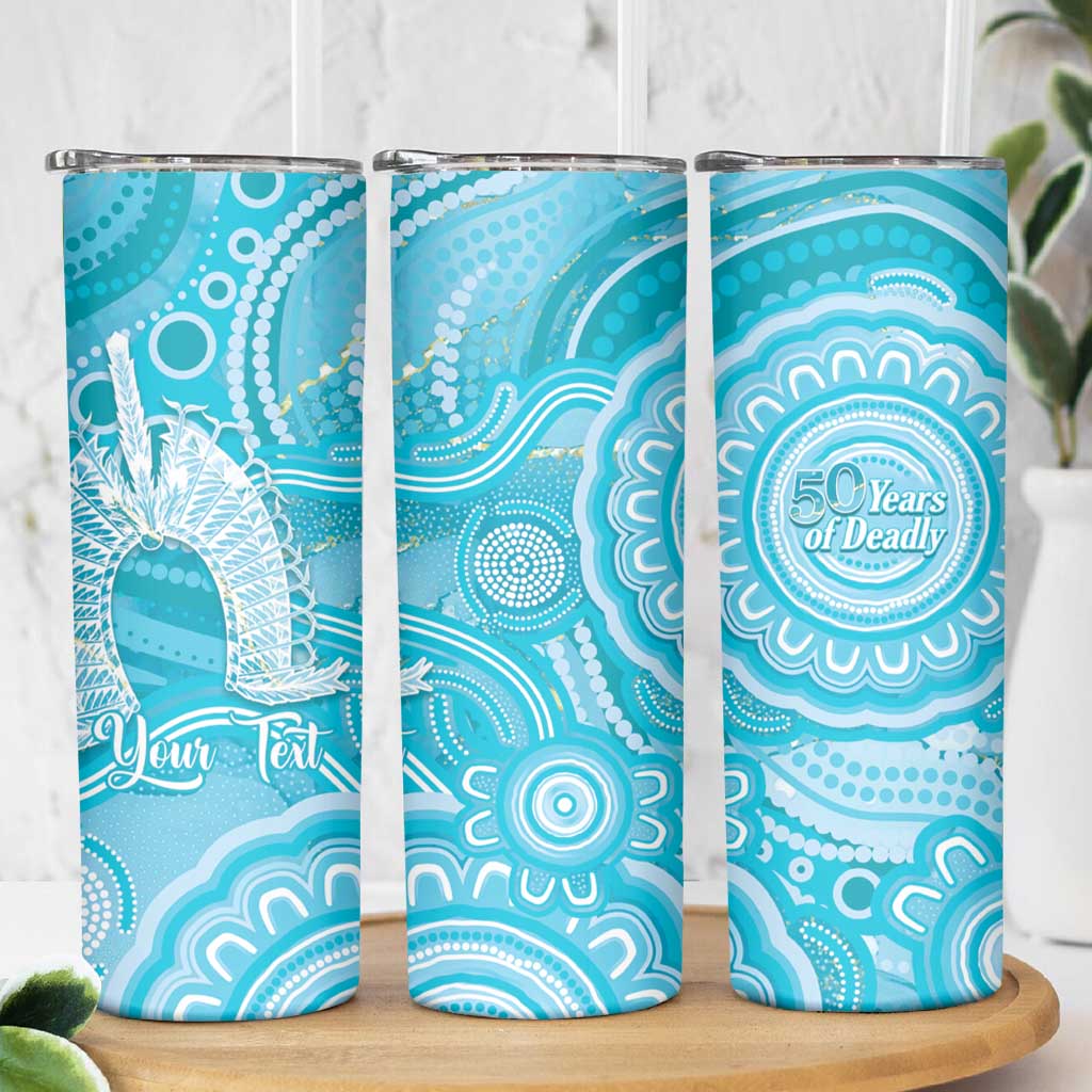 50 Years Deadly NAIDOC Week 2026 Personalised Skinny Tumbler Dhari Blue Indigenous Art