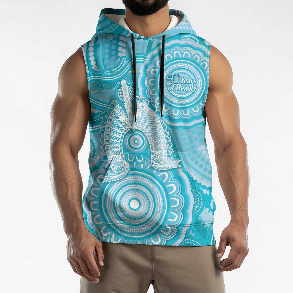 50 Years Deadly NAIDOC Week 2026 Personalised Sleeveless Hoodie Dhari Blue Indigenous Art