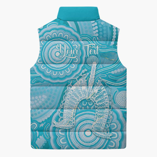 50 Years Deadly NAIDOC Week 2026 Personalised Sleeveless Puffer Jacket Dhari Blue Indigenous Art