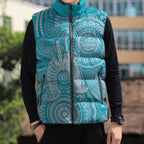 50 Years Deadly NAIDOC Week 2026 Personalised Sleeveless Puffer Jacket Dhari Blue Indigenous Art