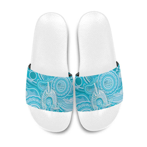 50 Years Deadly NAIDOC Week 2026 Personalised Slide Sandals Dhari Blue Indigenous Art
