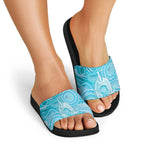 50 Years Deadly NAIDOC Week 2026 Personalised Slide Sandals Dhari Blue Indigenous Art