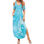 50 Years Deadly NAIDOC Week 2026 Personalised Summer Maxi Dress Dhari Blue Indigenous Art