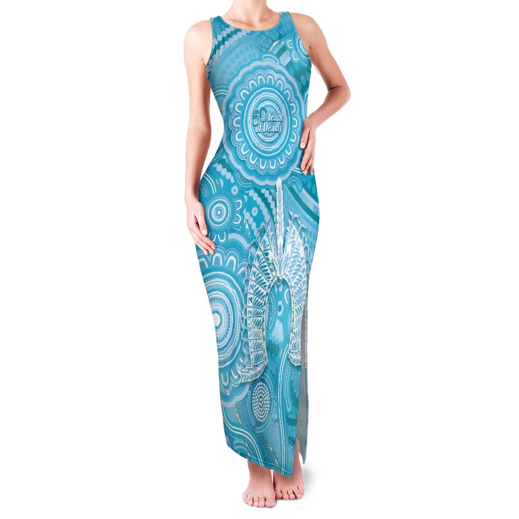 50 Years Deadly NAIDOC Week 2026 Personalised Tank Maxi Dress Dhari Blue Indigenous Art