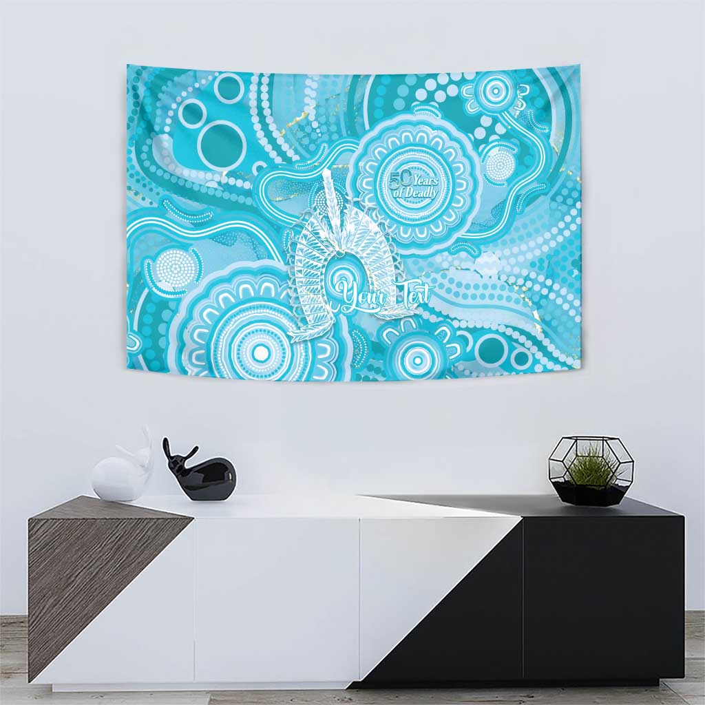 50 Years Deadly NAIDOC Week 2026 Personalised Tapestry Dhari Blue Indigenous Art