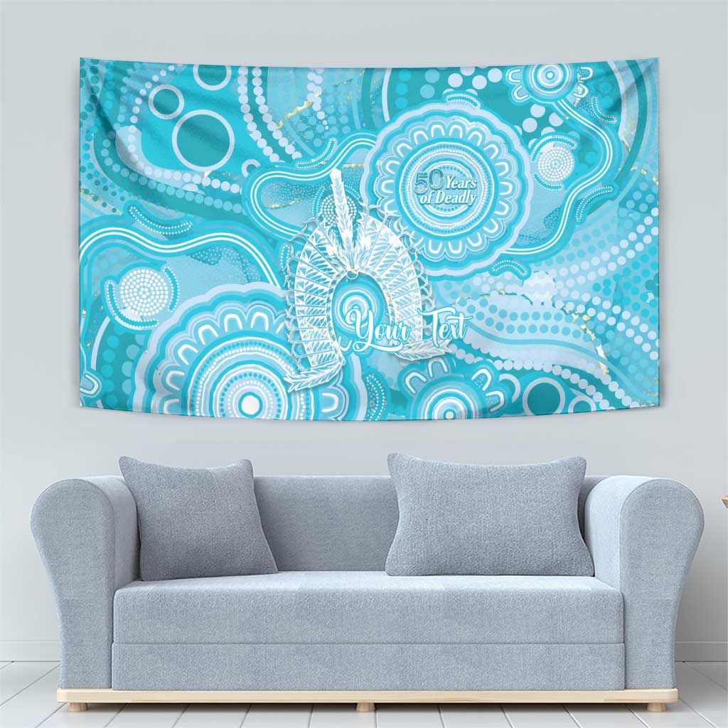 50 Years Deadly NAIDOC Week 2026 Personalised Tapestry Dhari Blue Indigenous Art